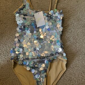 Lola + The Boys Iridescent Sequin Kids Swim One Piece